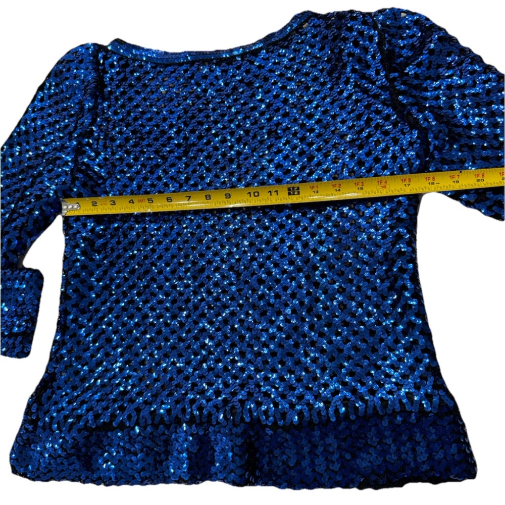 VTG 80s PARTIQUE New York Sequin Fishnet Party Sweater Royal Blue Womens 6 Small - Picture 6 of 9